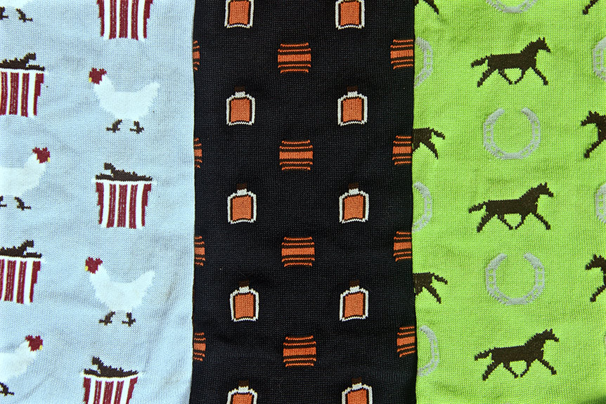 "Lucky Horse", "Clucking Awesome", and "Run For The Bourbon" Socks!