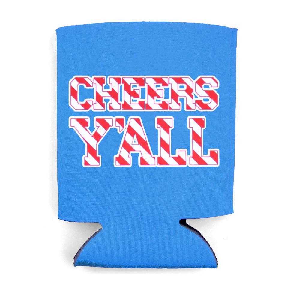 CHEERS Y'ALL Candy Cane Koozie (Blue)