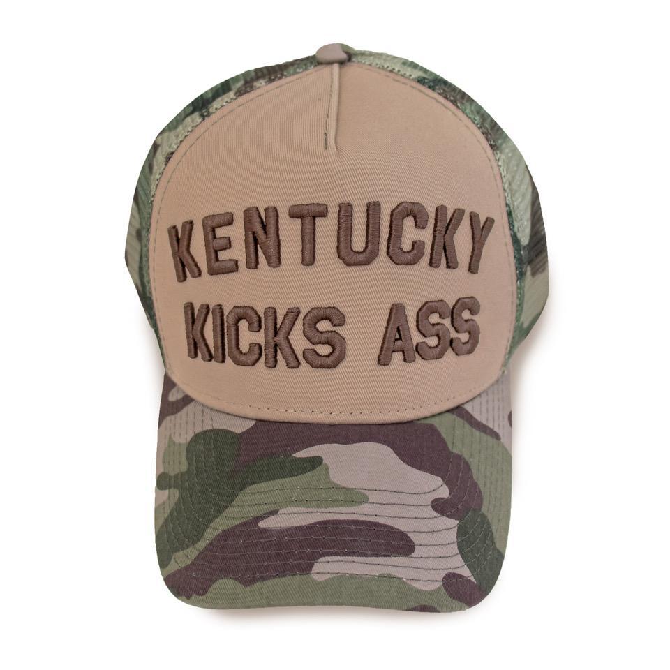 Kentucky Kicks Ass Trucker Hat (Camo)