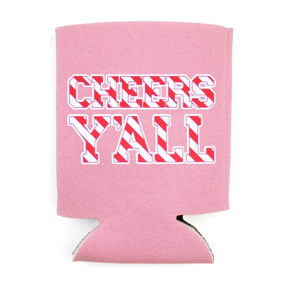 CHEERS Y'ALL Candy Cane Koozie (Strawberry Ice)