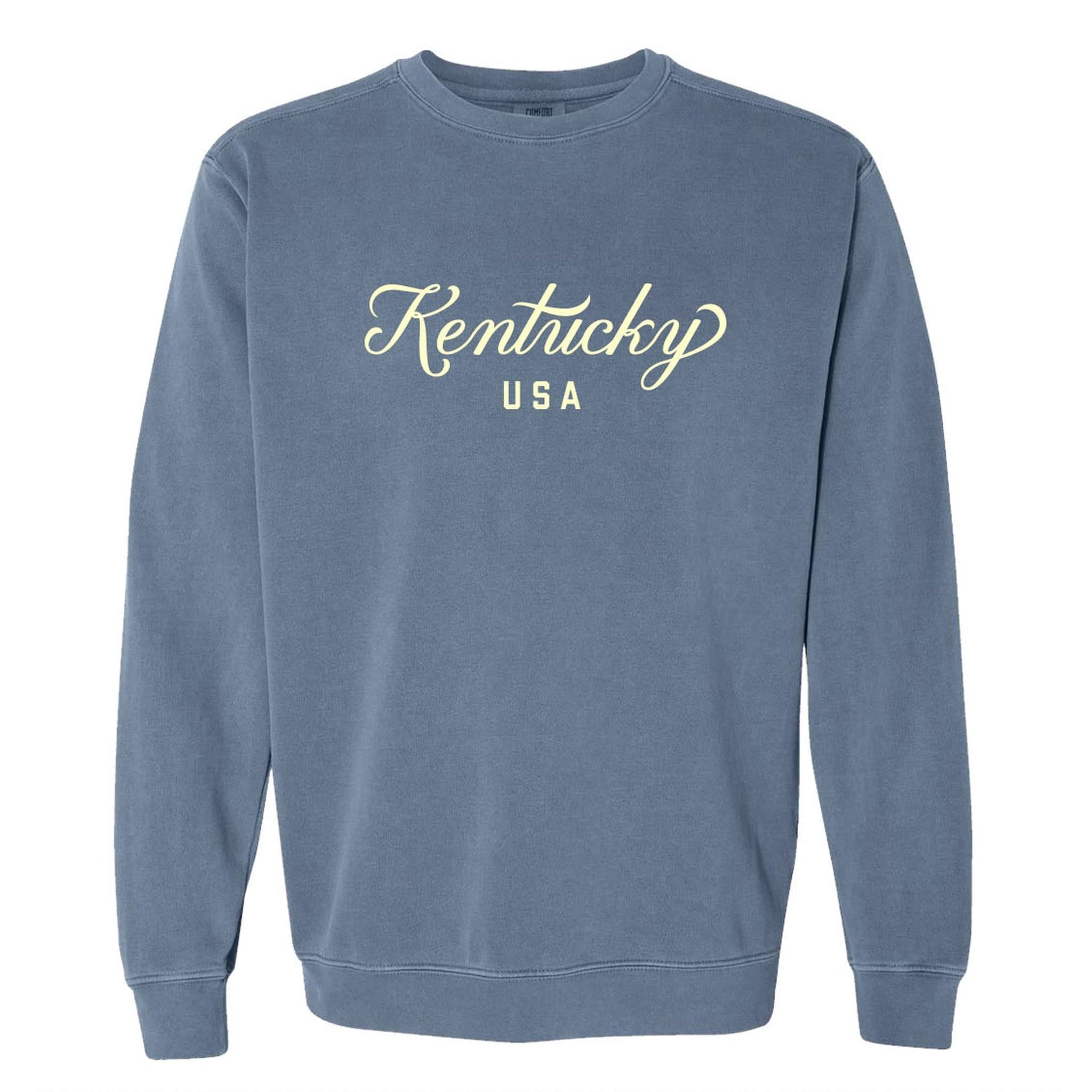 KY Classic Script USA Crewneck Sweatshirt (Blue)