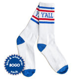 Y'all Stripe Socks (Royal & Red)