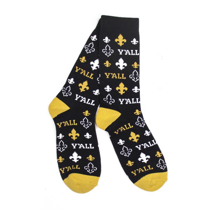 Fleur-De-Lis Socks (Black and Gold)-KY for KY Store