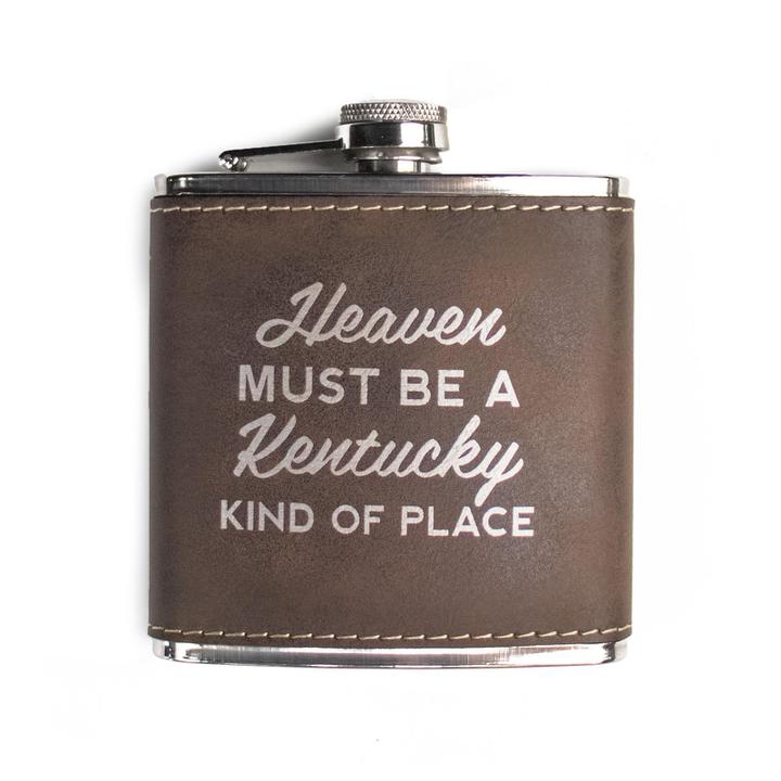 Heaven Must Be a Kentucky Kind of Place Leather Flask-Glass-KY for KY Store